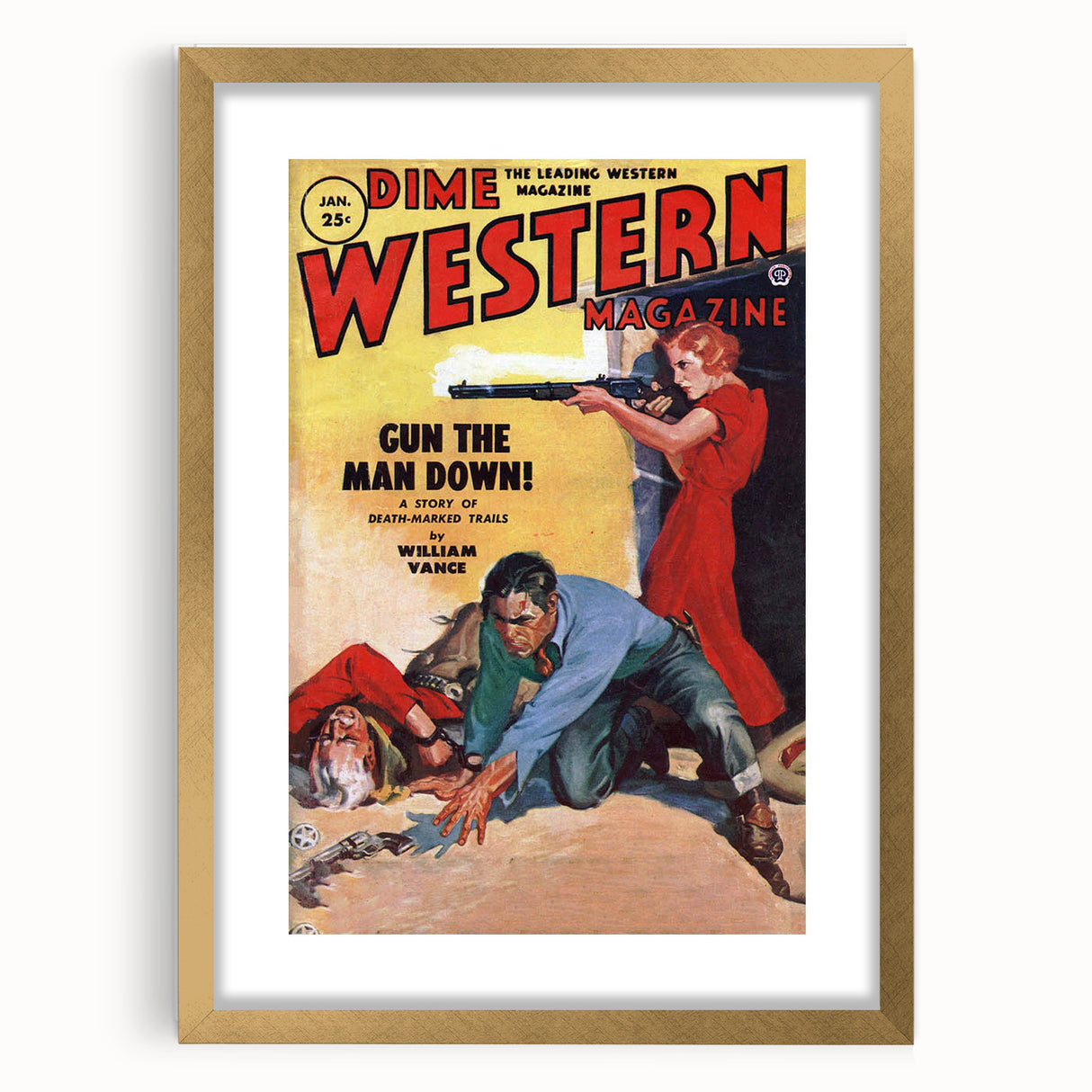 Vintage Magazine Cover Art - Dime Western Magazine Retro Print