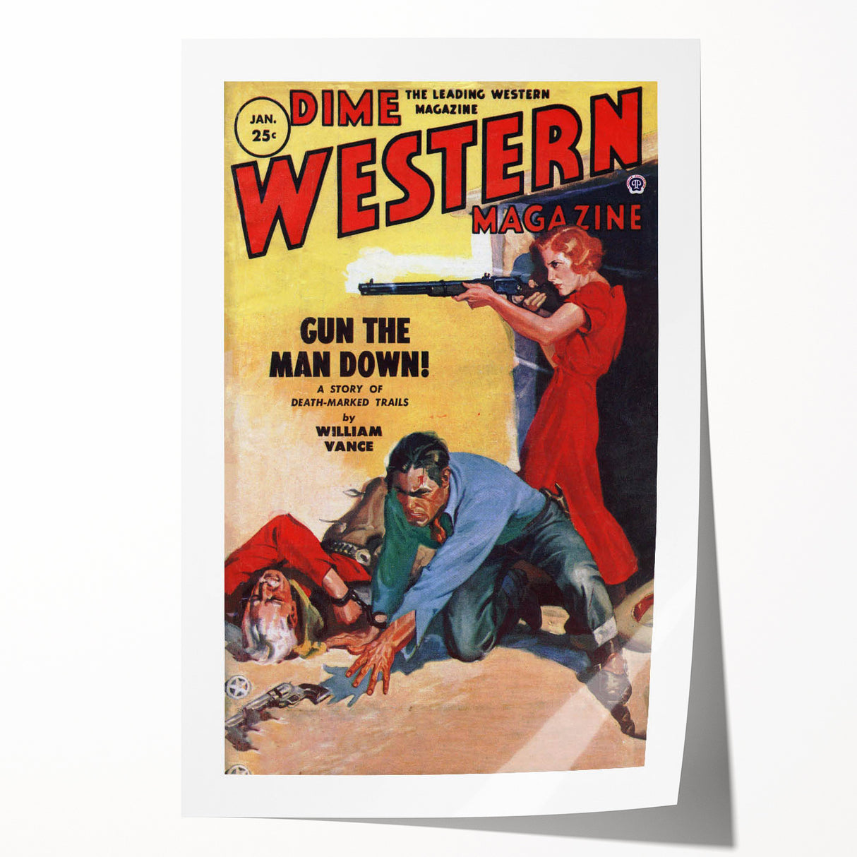 Vintage Magazine Cover Art - Dime Western Magazine Retro Print
