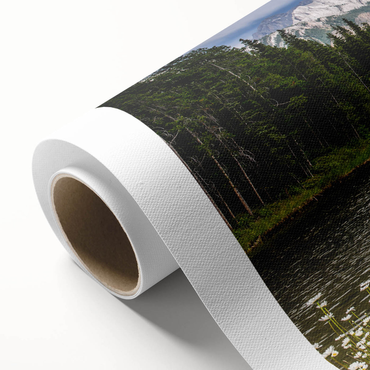 Vibrant rolled canvas wall art showcasing a colorful wildflower design, ideal for home decor, packaged securely in a protective cardboard tube for shipping.