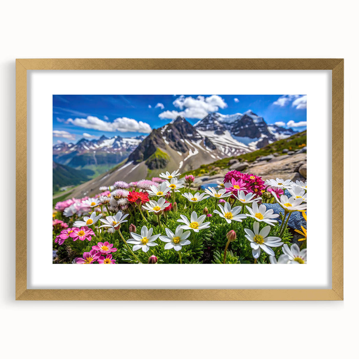 Framed wall art collection showcasing vibrant wildflower designs in gold matting, perfect for enhancing home decor with a touch of nature's beauty.