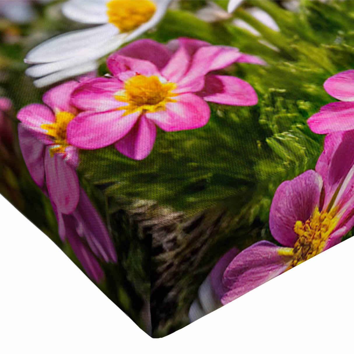 Close-up of a vibrant wildflower canvas wall art design, showcasing intricate floral patterns in rich colors, perfect for home decor enhancement.