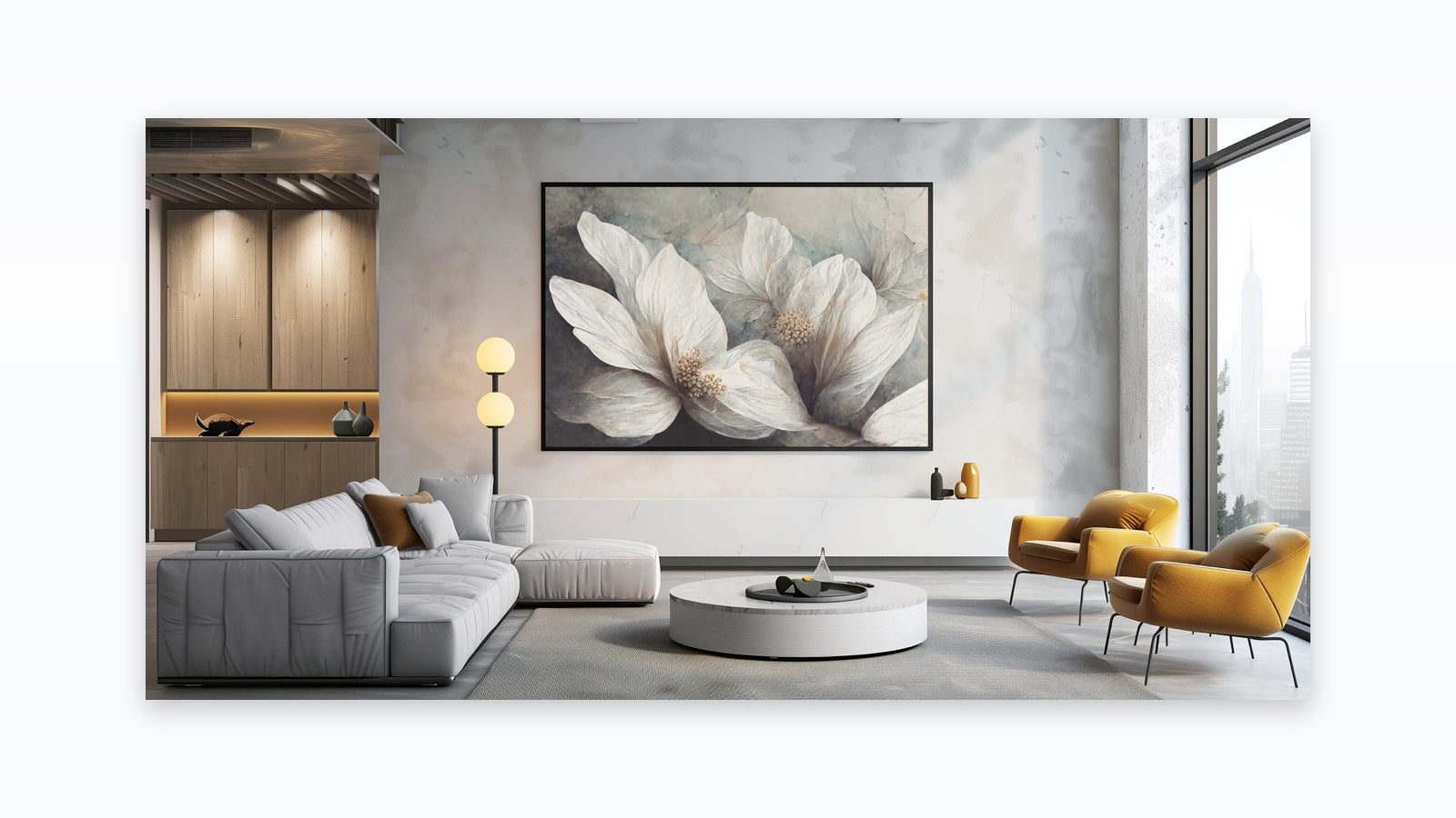 Elegant White Blossoms Abstract Floral Canvas | Modern Wall Art