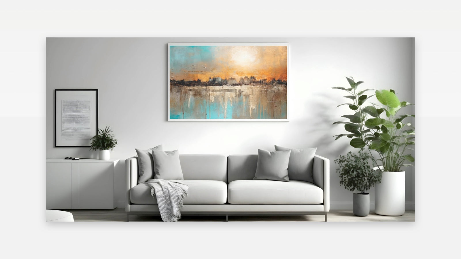 Modern Landscape Abstract - Vibrant Sunset Over Textured Cityscape Wall Art