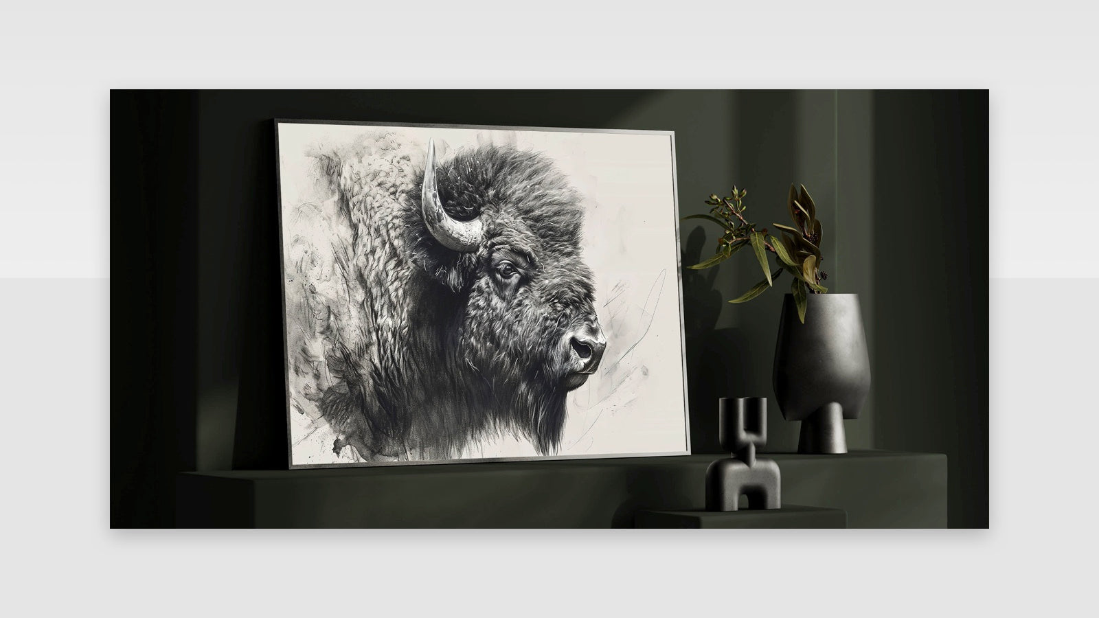Detailed Bison Wall Art - Monochrome Buffalo Canvas for Rustic Decor