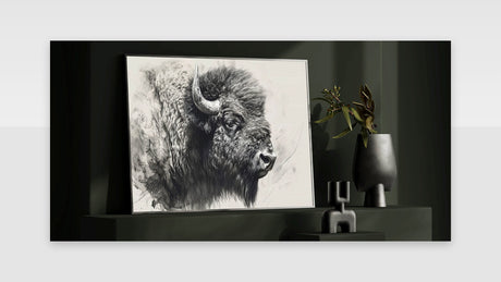 Detailed Bison Wall Art - Monochrome Buffalo Canvas for Rustic Decor