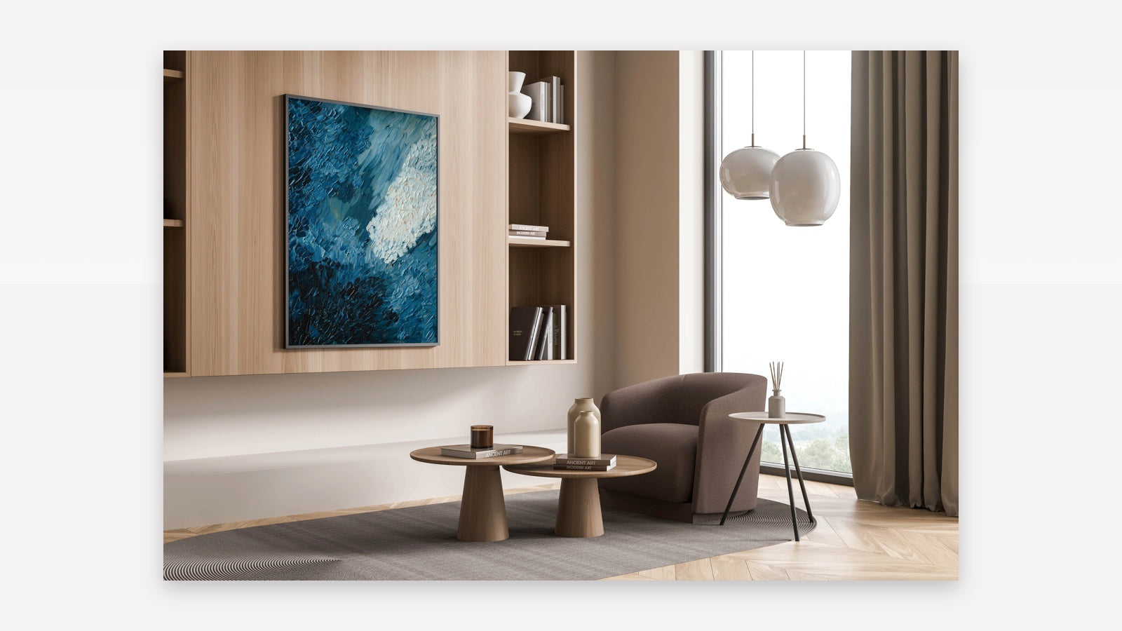 Deep Blue Abstract Textured Canvas - Modern Dynamic Wall Art