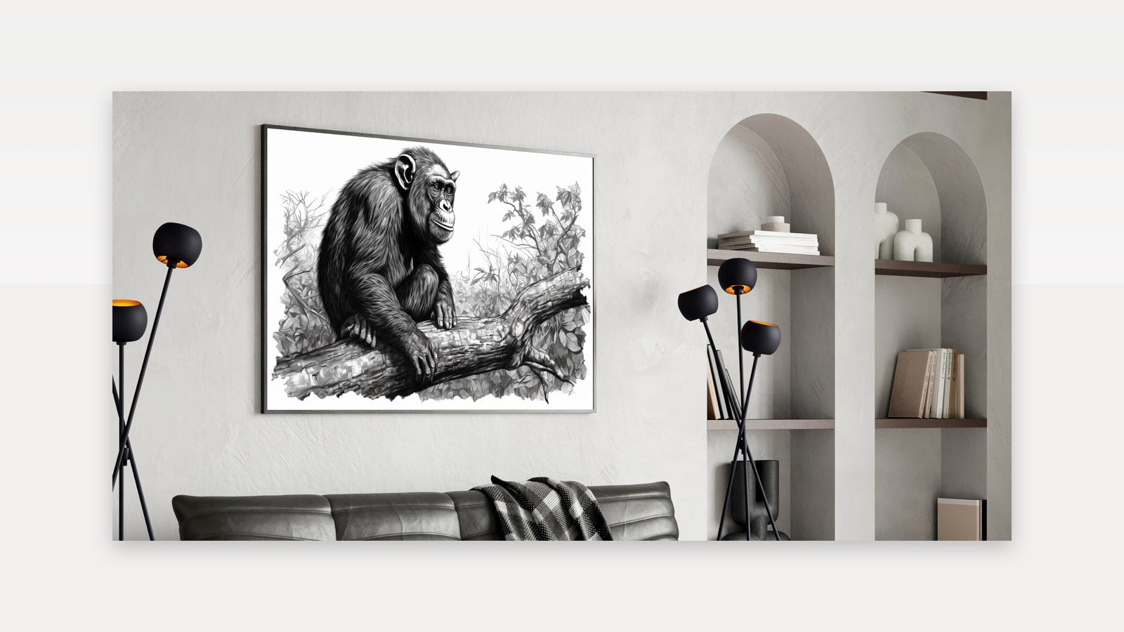 Chimpanzee on a Tree - Primate Wildlife Sketch Canvas Art Decor