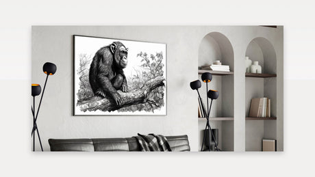 Chimpanzee on a Tree - Primate Wildlife Sketch Canvas Art Decor