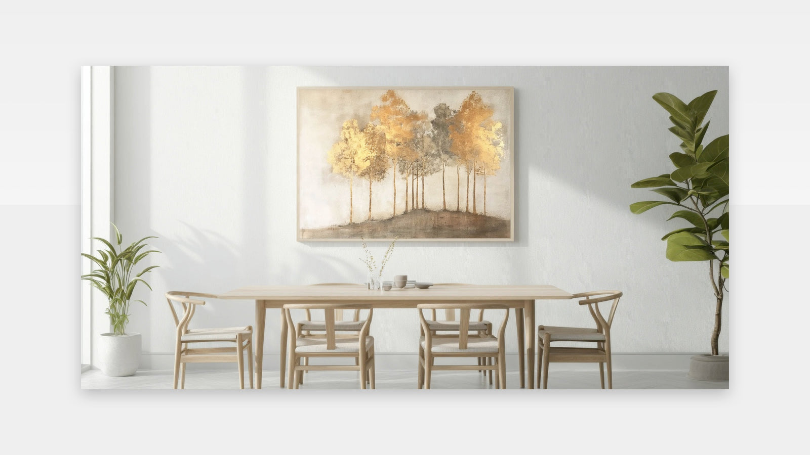 Golden Tree Grove - Elegant Abstract Nature Landscape Canvas Wall Art