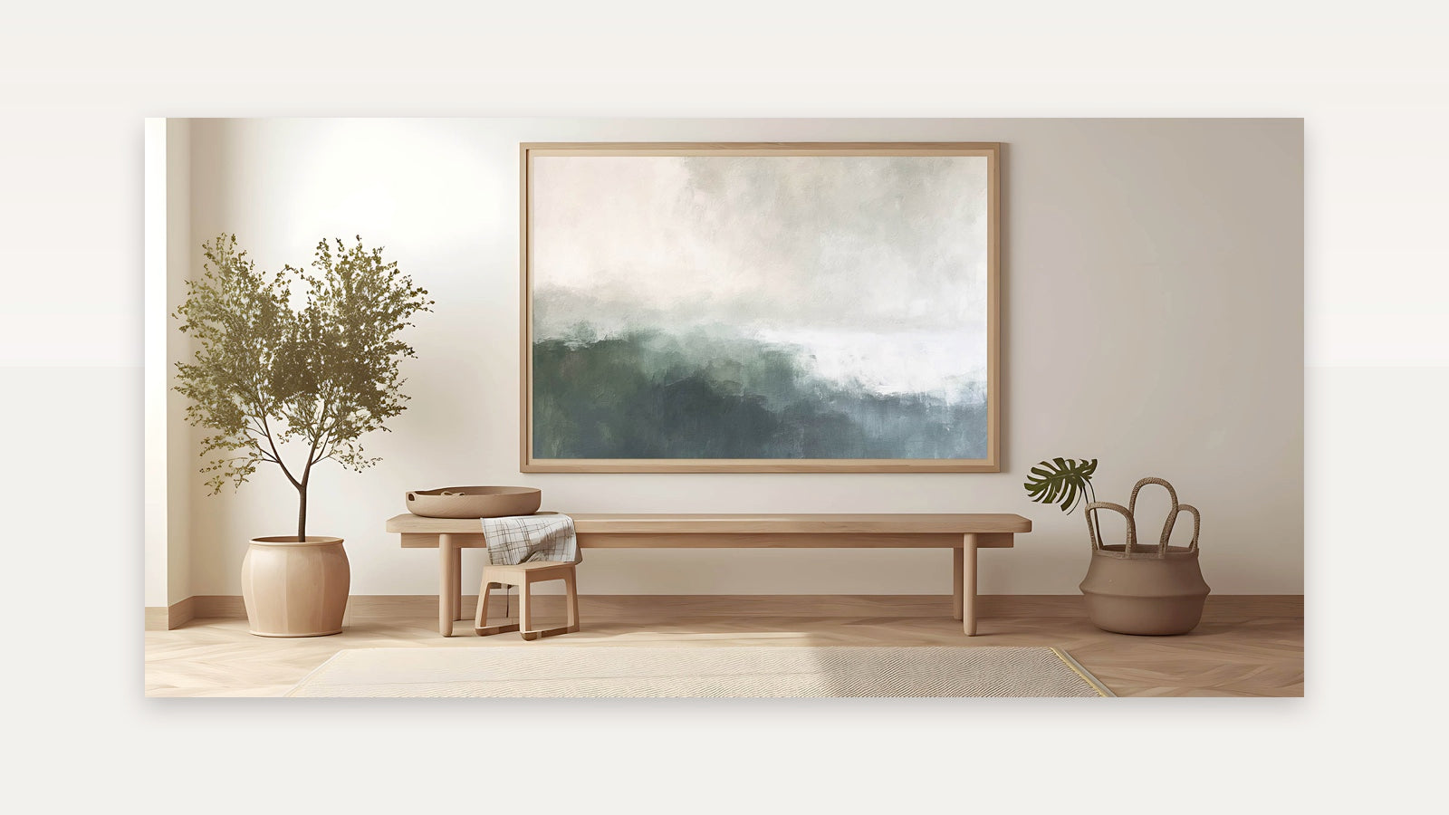 Abstract Landscape Art - Misty Green & Gray Horizon Canvas Decor