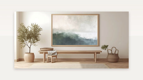 Abstract Landscape Art - Misty Green & Gray Horizon Canvas Decor