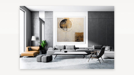 Textured Abstract Circle Art in Gold and Black - Modern Line Canvas