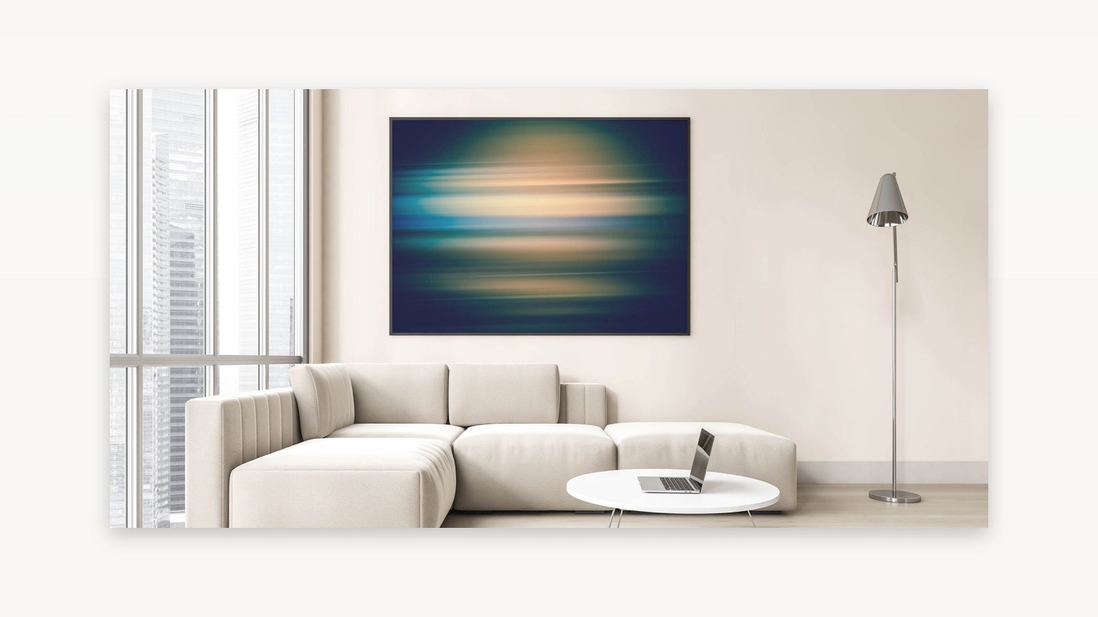 Sunset Reflections Abstract Art - Blue, Teal, and Golden Motion Blur