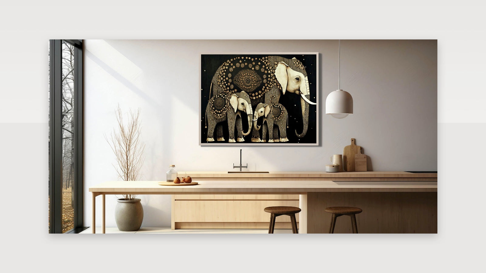 Golden Elephant Family - Wildlife Art Prints for Elegant Home Decor