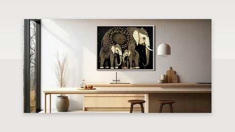 Golden Elephant Family - Wildlife Art Prints for Elegant Home Decor