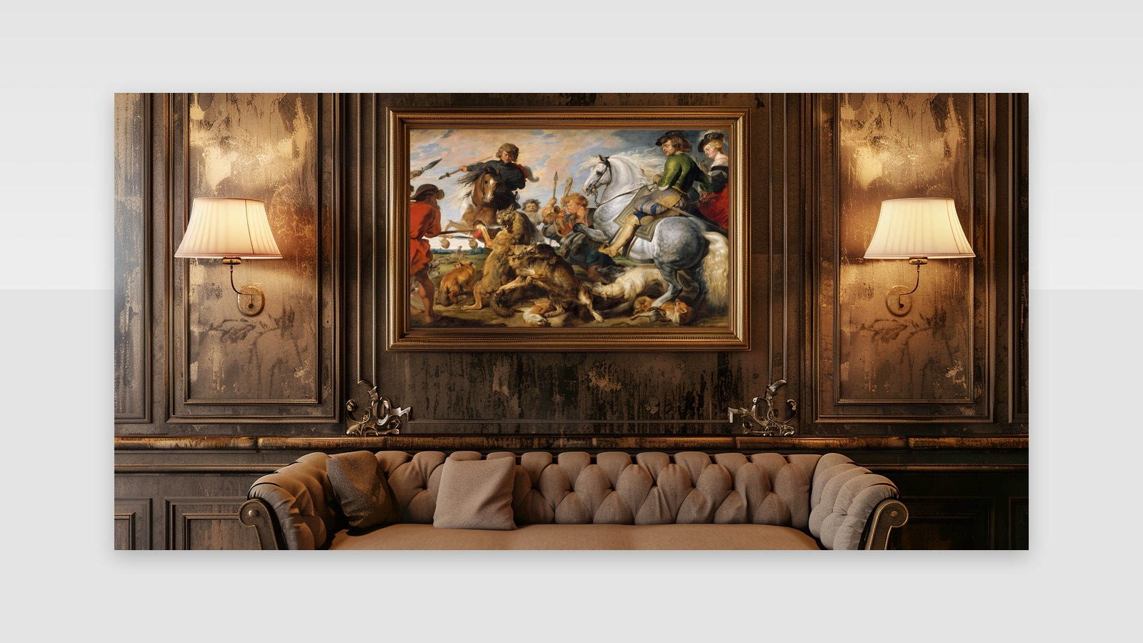 Baroque Hunting Scene Wall Art - Dramatic Masterpiece of Action