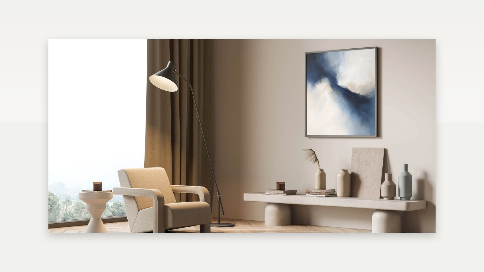 Modern Abstract Wall Art - Blue Beige Flow for Contemporary Decor