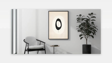 Minimalist Wall Decor - Black Oval and Line Art on Cream Canvas Print