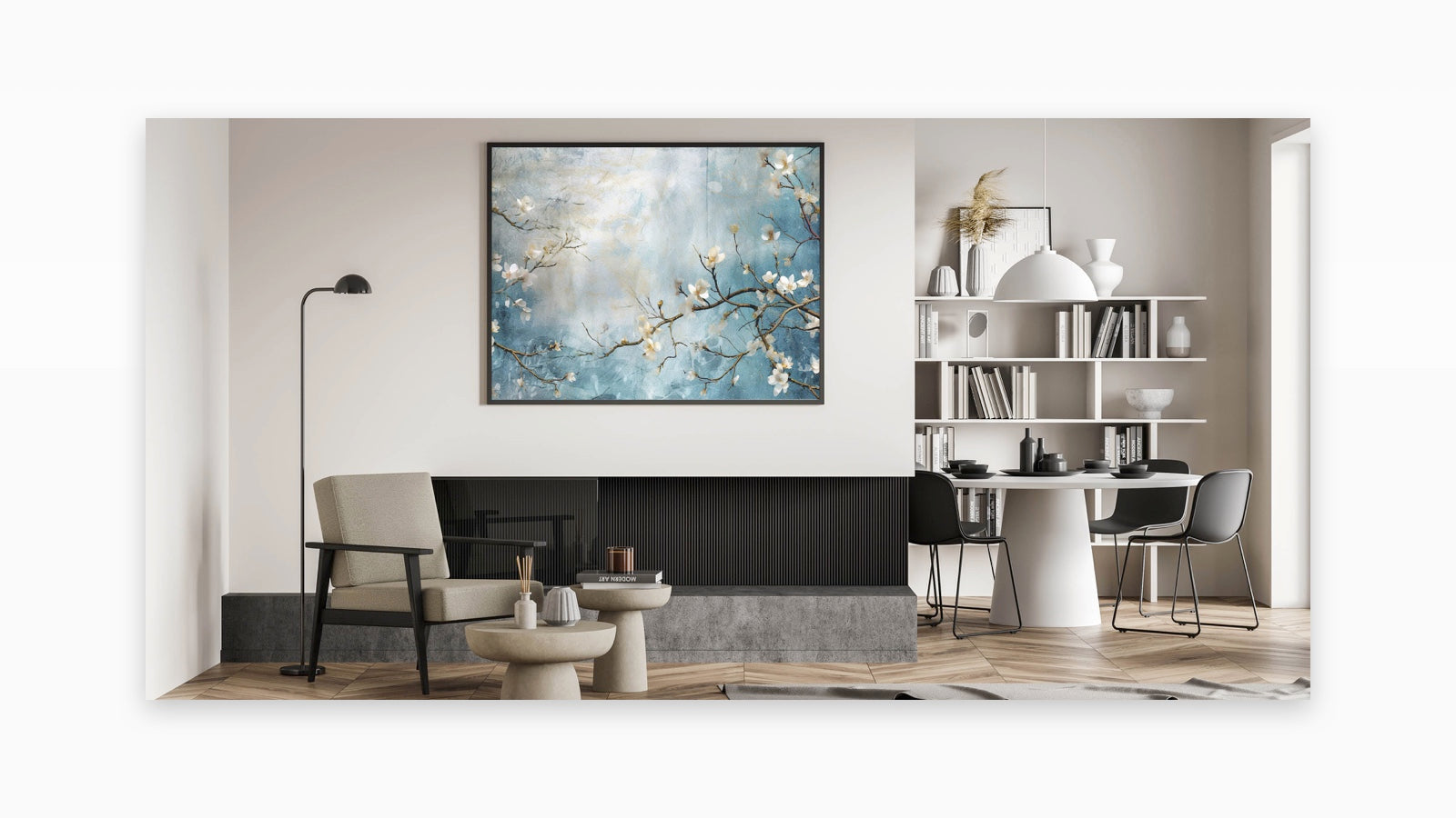 Blossom Breeze - Floral Abstract Wall Art in Blue and White Tones