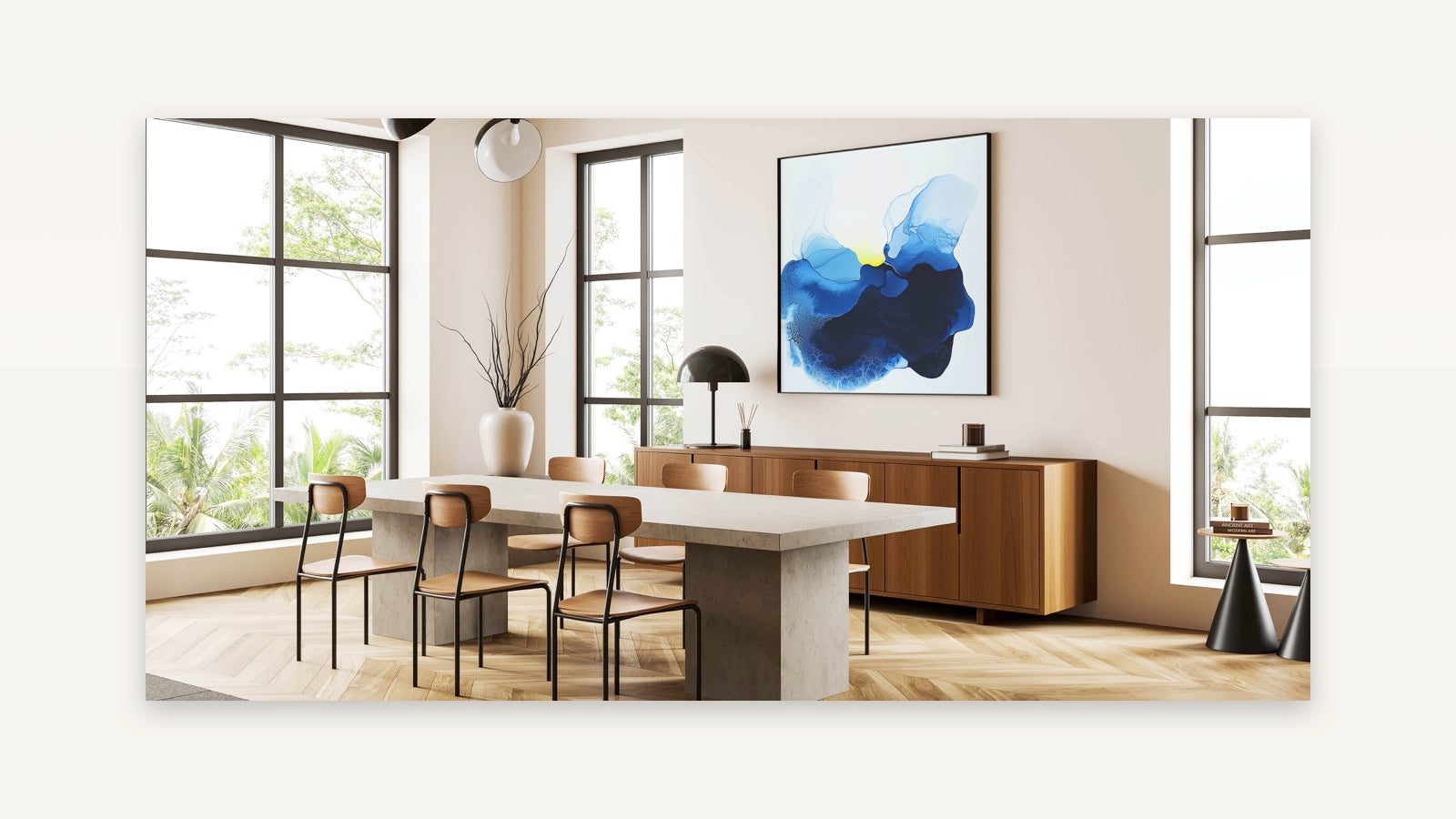 Colorful Abstract Wall Art - Ocean Blue and Yellow Fluid Canvas
