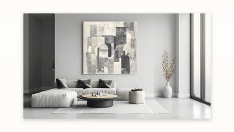 Abstract Art Prints - Black & White Textured Block Composition