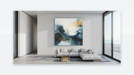 Contemporary Abstract Canvas - Fluid Blue, Orange & White Motion
