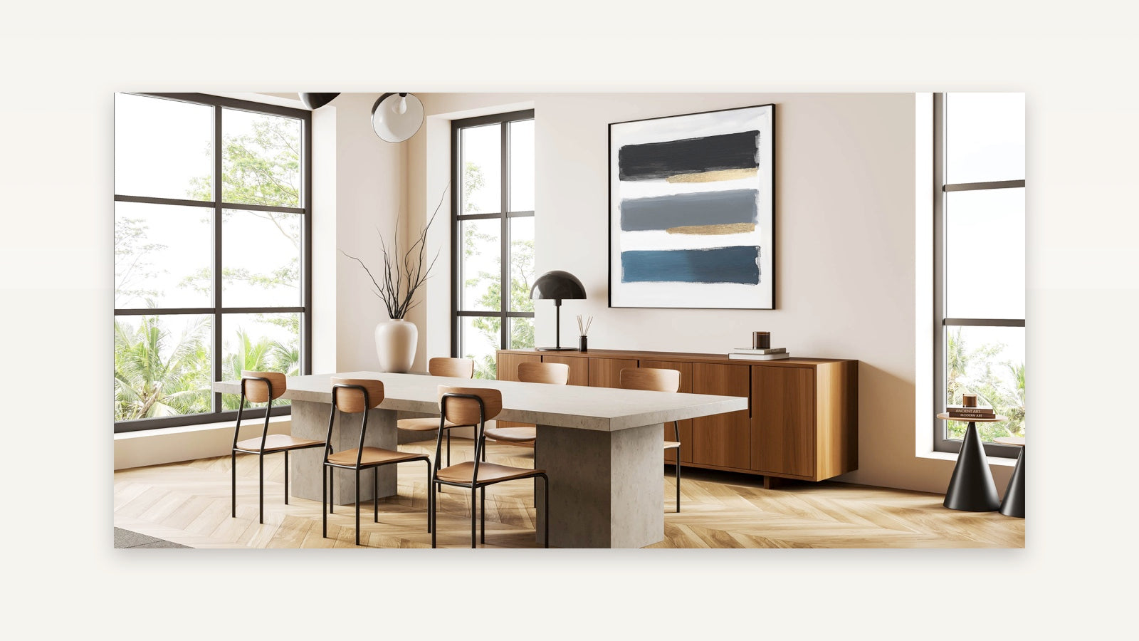 Modern Abstract Wall Art - Navy, Gold & Gray Brushstroke Canvas