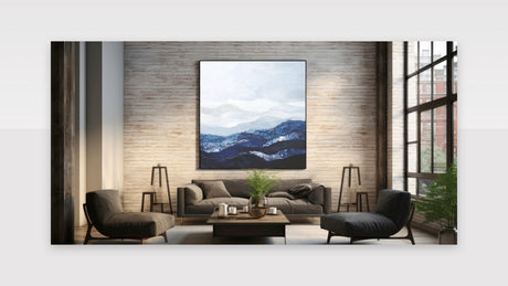 Contemporary Abstract Canvas - Blue and Silver Mountain Art