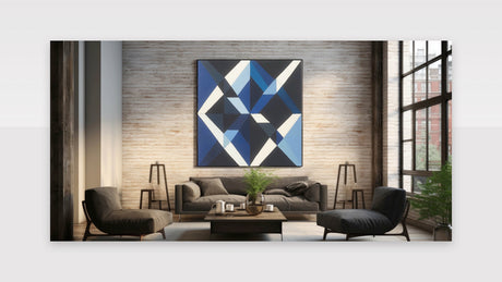 Geometric Abstract Wall Decor - Blue, White & Black Modern Art