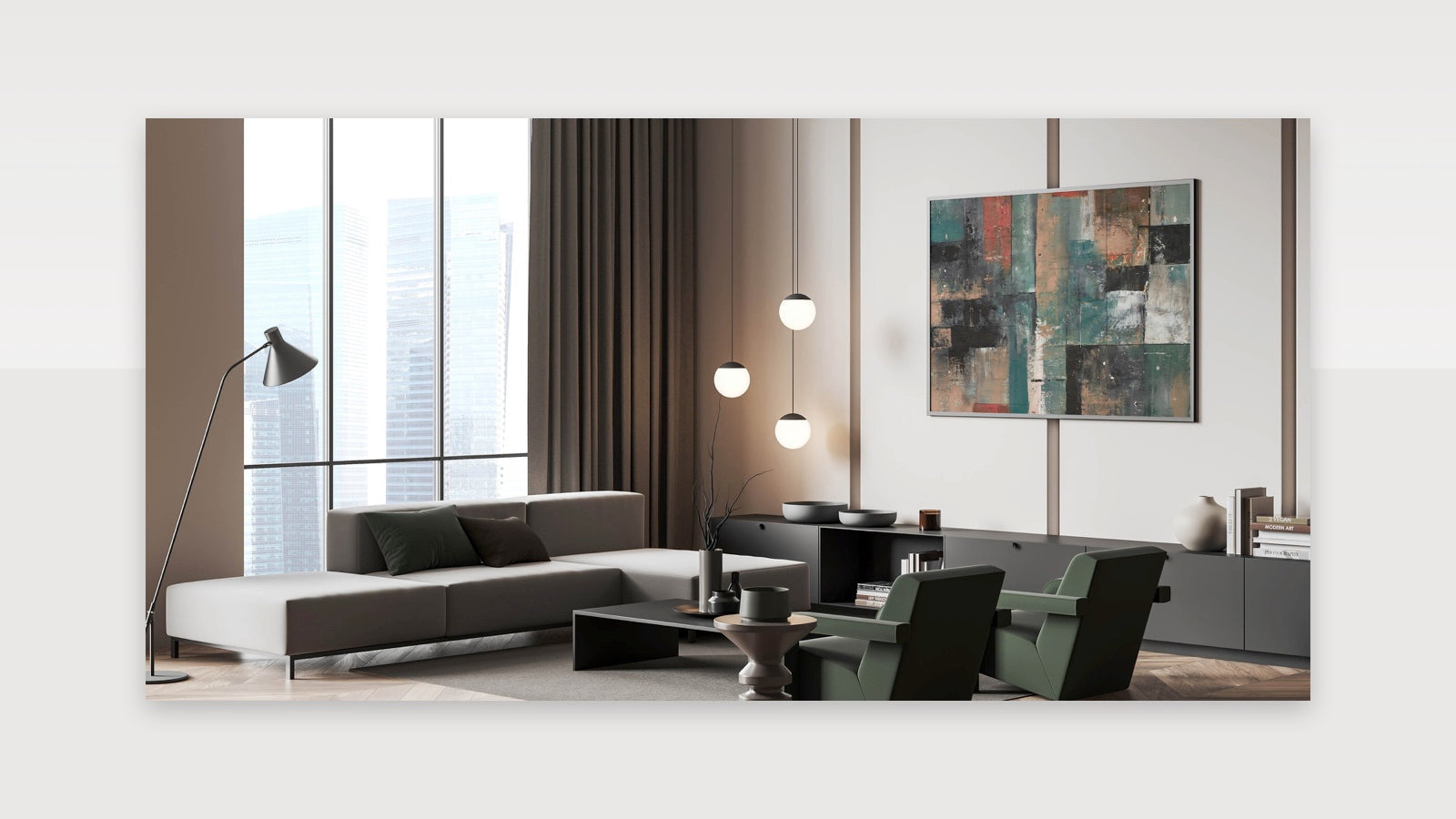 Geometric Abstract Art Prints - Earth-Toned Grid Composition