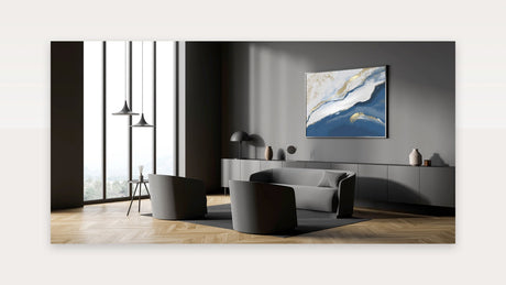 Earthen Harmony Abstracts - Navy Blue and Gold Modern Wall Art