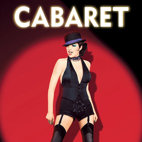 1970s movie poster wall art of Cabaret musical with bold red spotlight and vintage burlesque costume, retro cinema print for nostalgic home decor