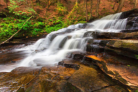 Adirondacks wall art featuring a serene waterfall in a lush, natural landscape