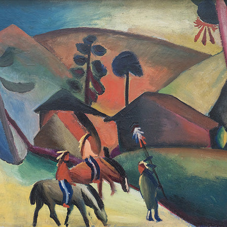 Expressionist wall art print by August Macke featuring abstract riders and colorful landscape – modern home decor canvas