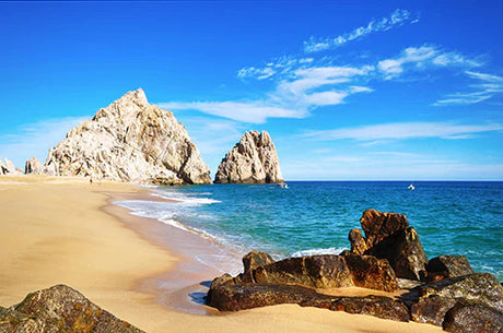 Summer beach wall art featuring Baja California's blue sea, rocky coast, and oceanic horizon
