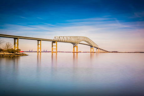 Baltimore collection wall art featuring various bridge types at dawn and dusk