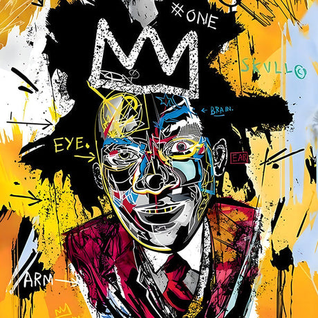 Modern Basquiat collection graffiti street art, featuring paint illustration and graphic design poster