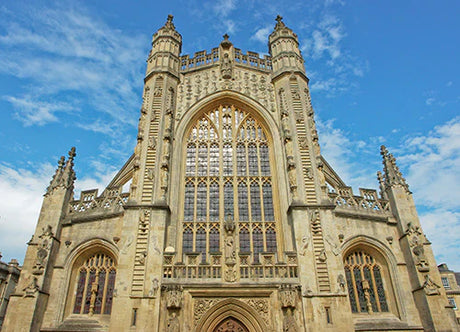 Gothic cathedral bath wall art featuring medieval architecture and symmetrical spires