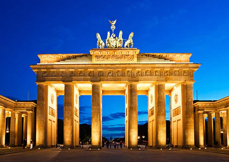 Night view of a historic ancient Roman monument in Berlin, popular tourist attraction