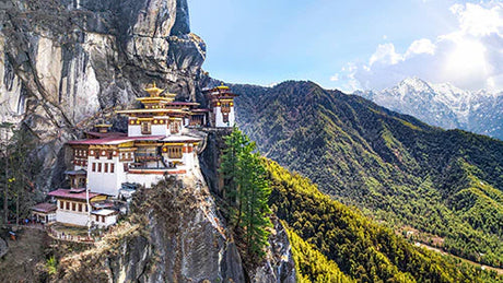 Bhutan Wall Art featuring Mountain Range, Temple, Pagoda, and Japanese Architecture in Hill Station