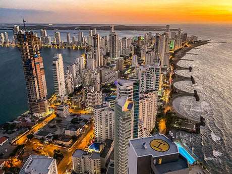 Cityscape wall art featuring Cartagena's metropolitan area with high-rise buildings and urban landscape