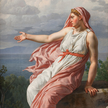 Elegant Neoclassical painting of a robed woman overlooking the sea, ideal for Classicism wall art lovers and timeless interior decor.
