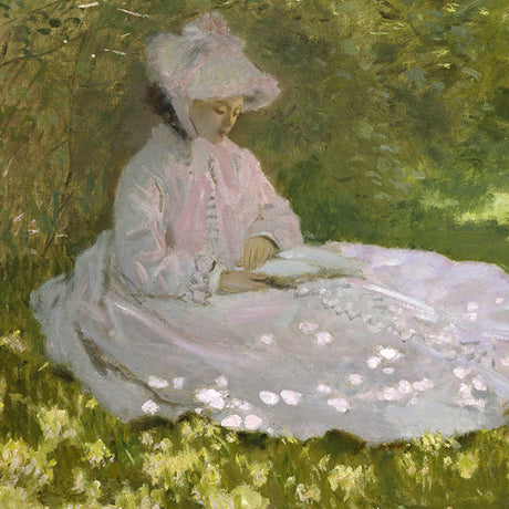Claude Monet inspired modern art watercolor painting featuring fashion illustration with umbrella