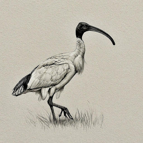 Hand-drawn crane bird sketch wall art for modern home decor.