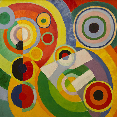 Spiral Cubism wall art featuring vibrant yellow and orange abstract art paint on canvas print.