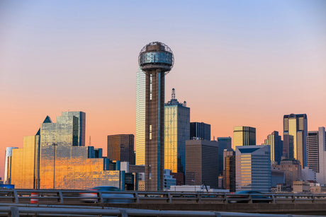 Dallas daytime skyline featuring high-rise commercial buildings, skyscrapers, and landmark towers