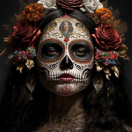 Dia de los Muertos collection featuring CG artwork of a fictional character with bone skull mask