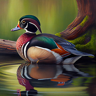 Colorful Wood Duck wall art print, perfect for enhancing home decor with vibrant bird imagery.