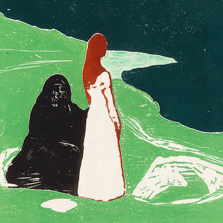 Edvard Munch modern art illustration featuring acrylic paint graphics and a painted gown.