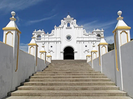 El Salvador collection wall art featuring a landmark church with arch doorway and chapel